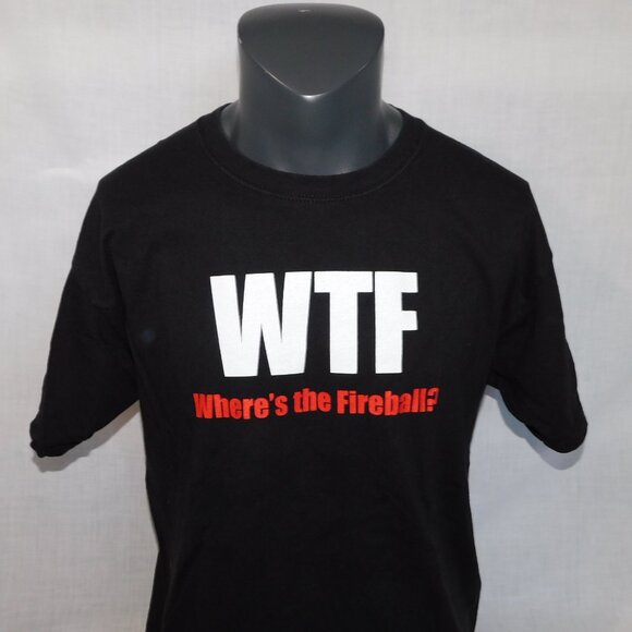 WTF Where's The Fireball Cinnamon Whisky Mens L Black Graphic Promotional Shirt - Picture 3 of 7